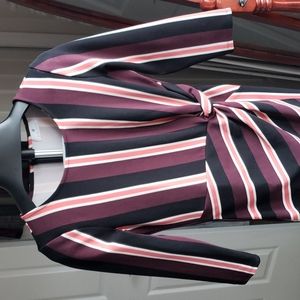 Long-sleeved wrap-style midi work dress